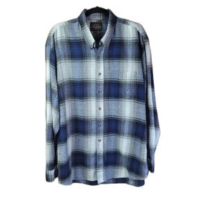 Mountain Ridge Long Sleeve Button Down Light Flannel Navy Blue Plaid Shirt 2XL
